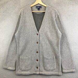 Ralph Lauren Cream and Gray Ribbed Button-Front Cardigan